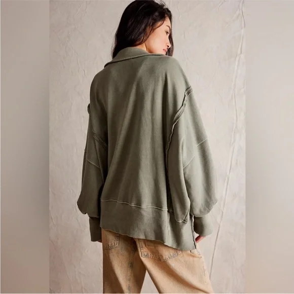 ❌SOLD!❌ NEW! Free People Camden Henley Sweatshirt MEDIUM Laurel Oak Olive Green - Picture 5 of 7